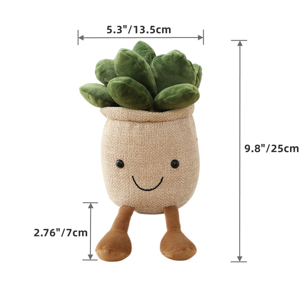 XZJMY Succulents Plush Pillow Decoration - Cute Linen Pot Plant Toy for Kids and Girls (Khaki)