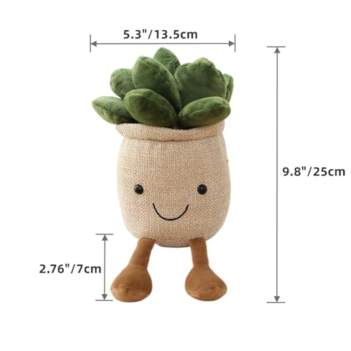 XZJMY Succulents Plush Pillow Decoration - Cute Linen Pot Plant Toy for Kids and Girls (Khaki)