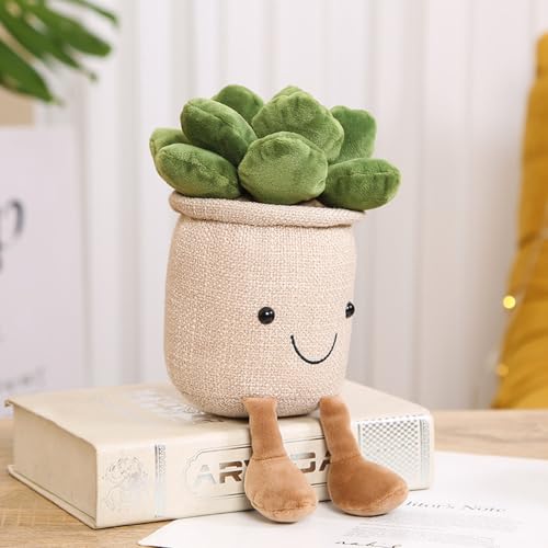 XZJMY Succulents Plush Pillow Decoration - Cute Linen Pot Plant Toy for Kids and Girls (Khaki)