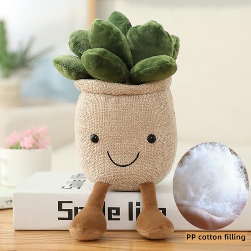 XZJMY Succulents Plush Pillow Decoration - Cute Linen Pot Plant Toy for Kids and Girls (Khaki)
