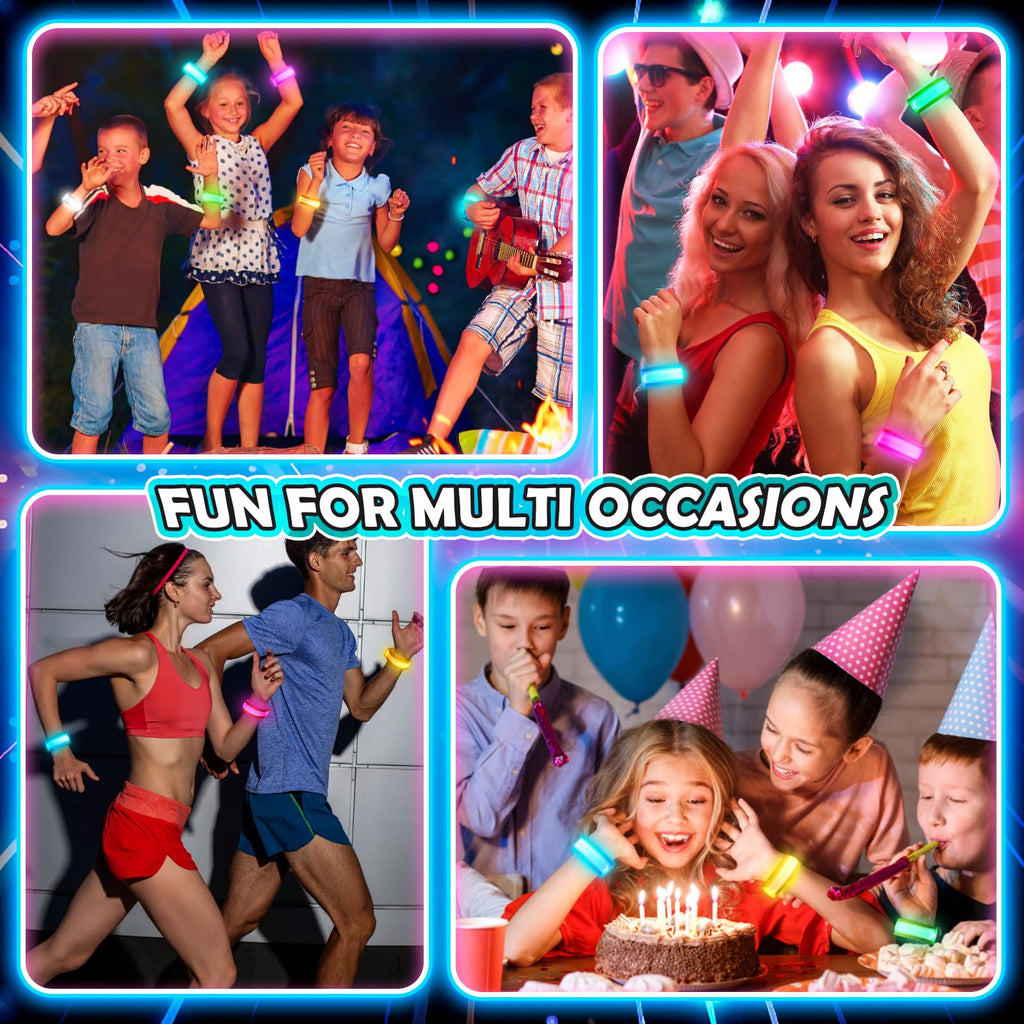 YADIYA 7 Color LED Glow Bracelets – Adjustable Nylon Light Up Party Favors for Kids and Adults