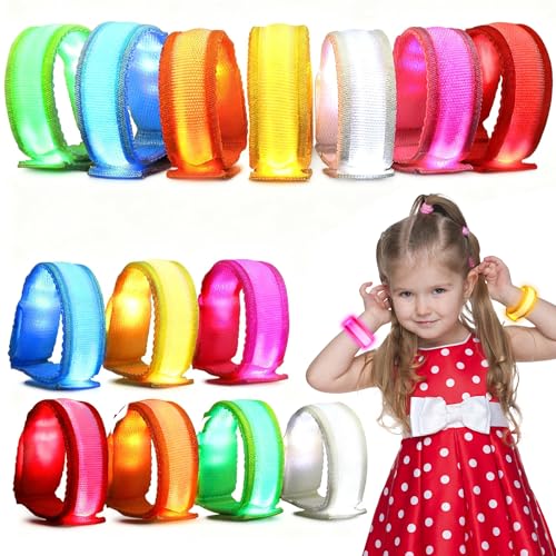 YADIYA 7 Color LED Glow Bracelets – Adjustable Nylon Light Up Party Favors for Kids and Adults