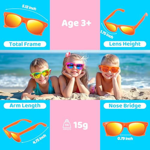 YADIYA Kids Sunglasses Bulk 12 Pack: Neon Retro Horn Rimmed UV 400 Protection