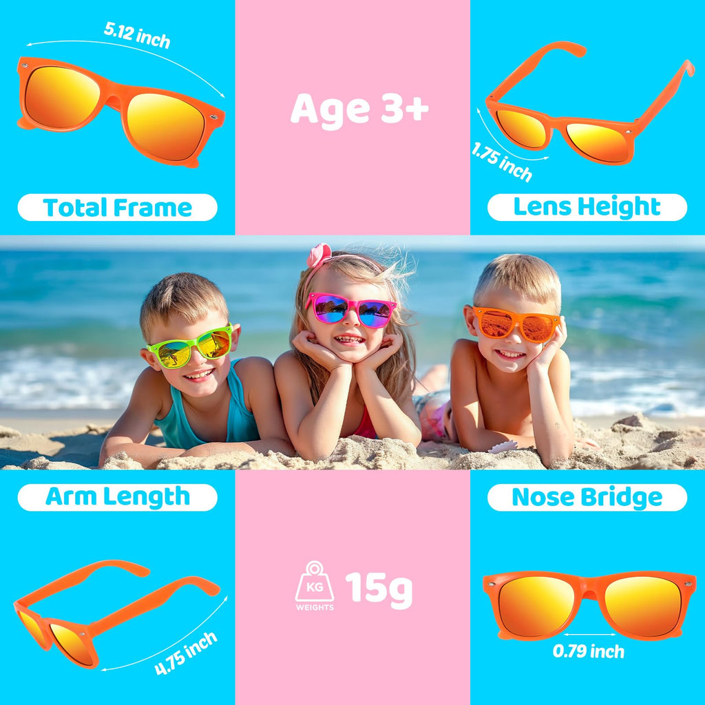 YADIYA Kids Sunglasses Bulk 12 Pack: Neon Retro Horn Rimmed UV 400 Protection