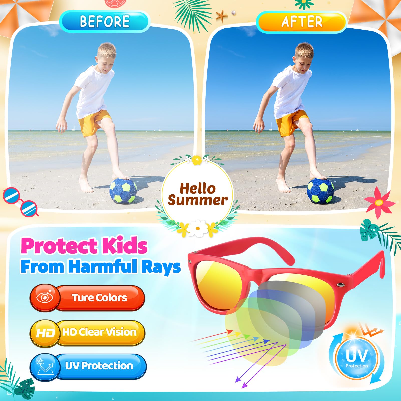 YADIYA Kids Sunglasses Bulk 12 Pack: Neon Retro Horn Rimmed UV 400 Protection