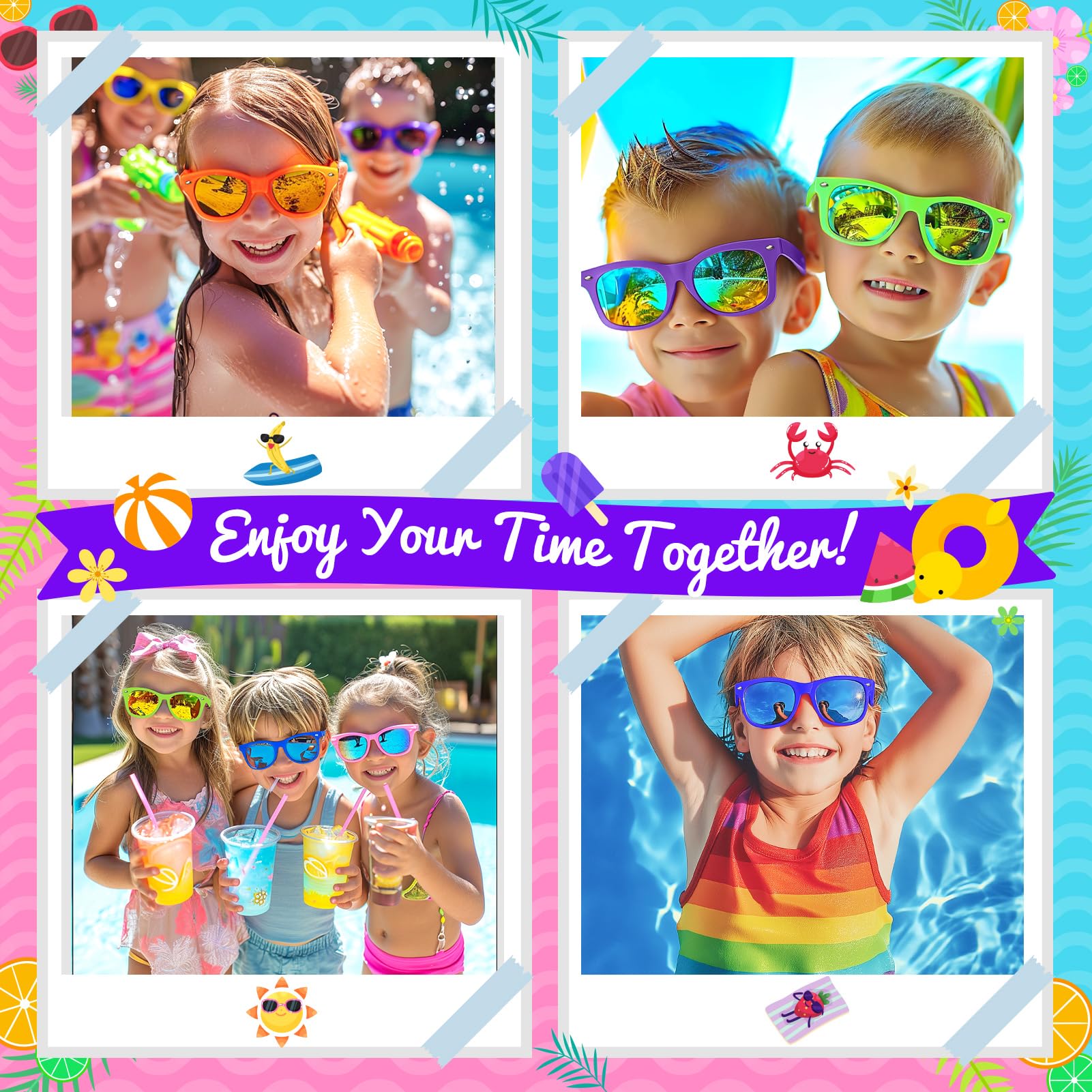 YADIYA Kids Sunglasses Bulk 12 Pack: Neon Retro Horn Rimmed UV 400 Protection