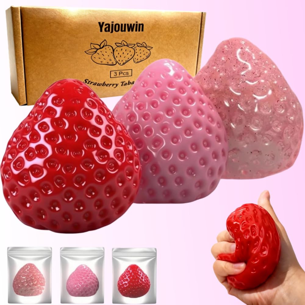 Yajouwin Strawberry Squishy Toys – 3-Pack Scented Kawaii Fidgets for Stress Relief