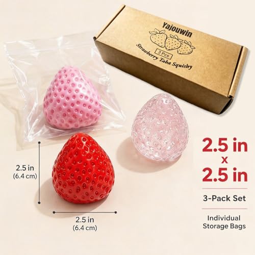 Yajouwin Strawberry Squishy Toys – 3-Pack Scented Kawaii Fidgets for Stress Relief