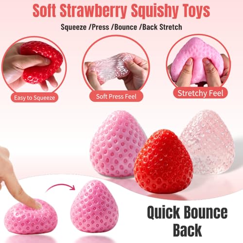 Yajouwin Strawberry Squishy Toys – 3-Pack Scented Kawaii Fidgets for Stress Relief