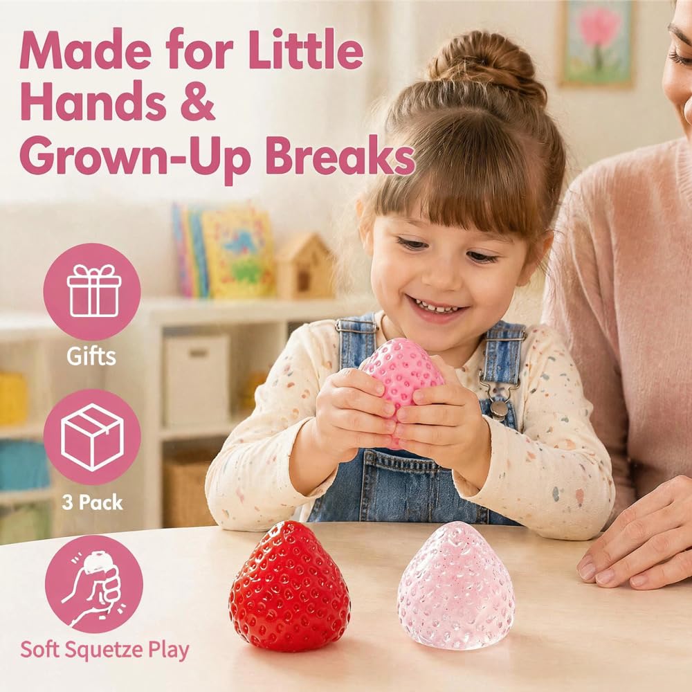 Yajouwin Strawberry Squishy Toys – 3-Pack Scented Kawaii Fidgets for Stress Relief