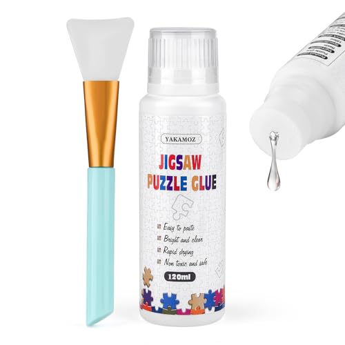 YAKAMOZ Jigsaw Puzzle Glue 120ml – Clear Water-Based Fast-Drying Adhesive with Sponge Applicator for 1000/1500/3000 Piece Puzzles