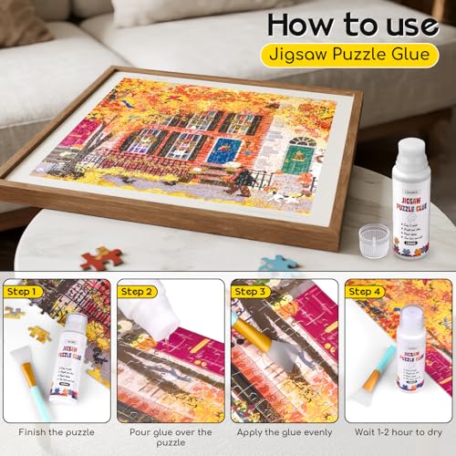 YAKAMOZ Jigsaw Puzzle Glue 120ml – Clear Water-Based Fast-Drying Adhesive with Sponge Applicator for 1000/1500/3000 Piece Puzzles