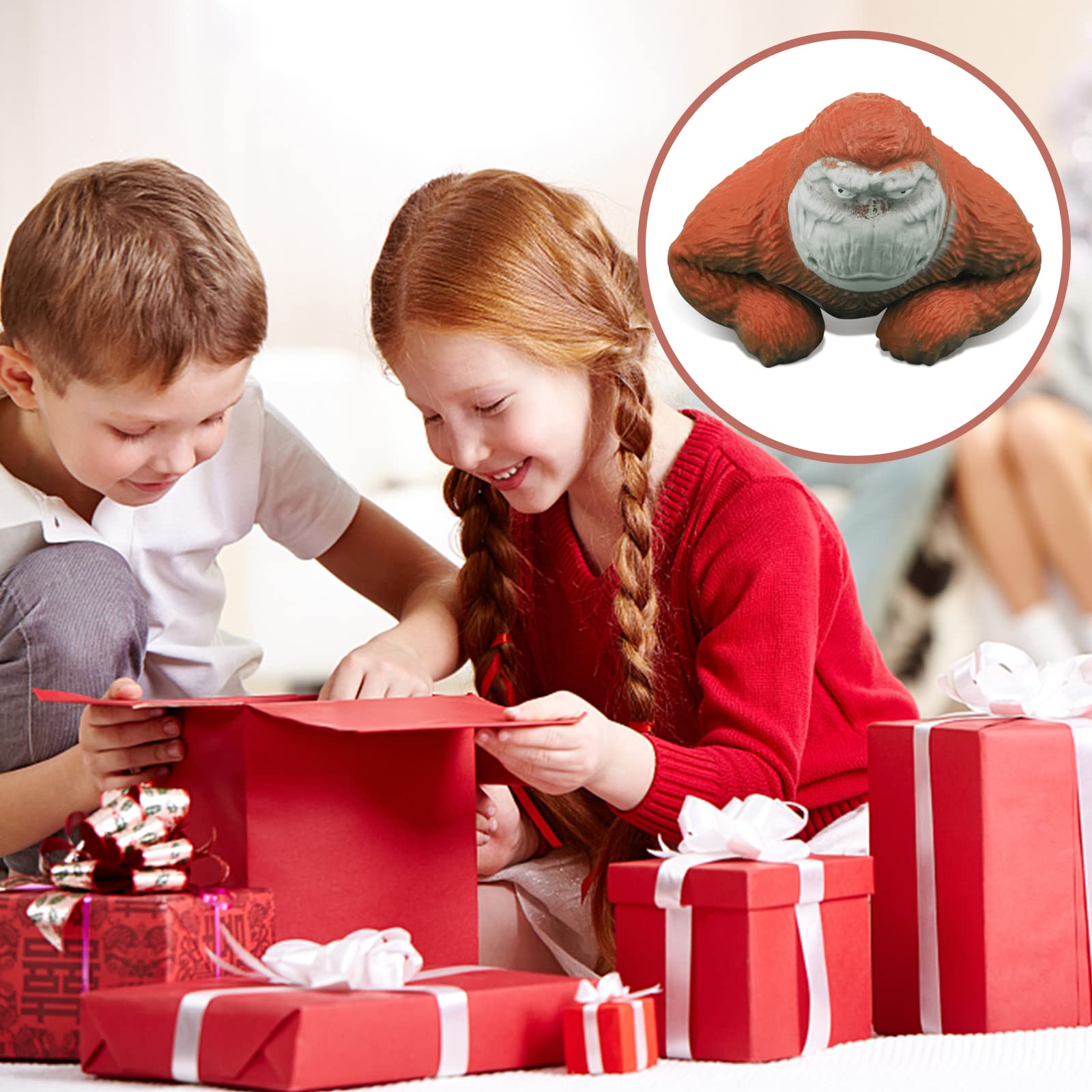 YANZHE Red Squishy Monkey Stress Toy – Soft Stretchable Gorilla for Anxiety Relief, Sensory Play for Kids and Adults