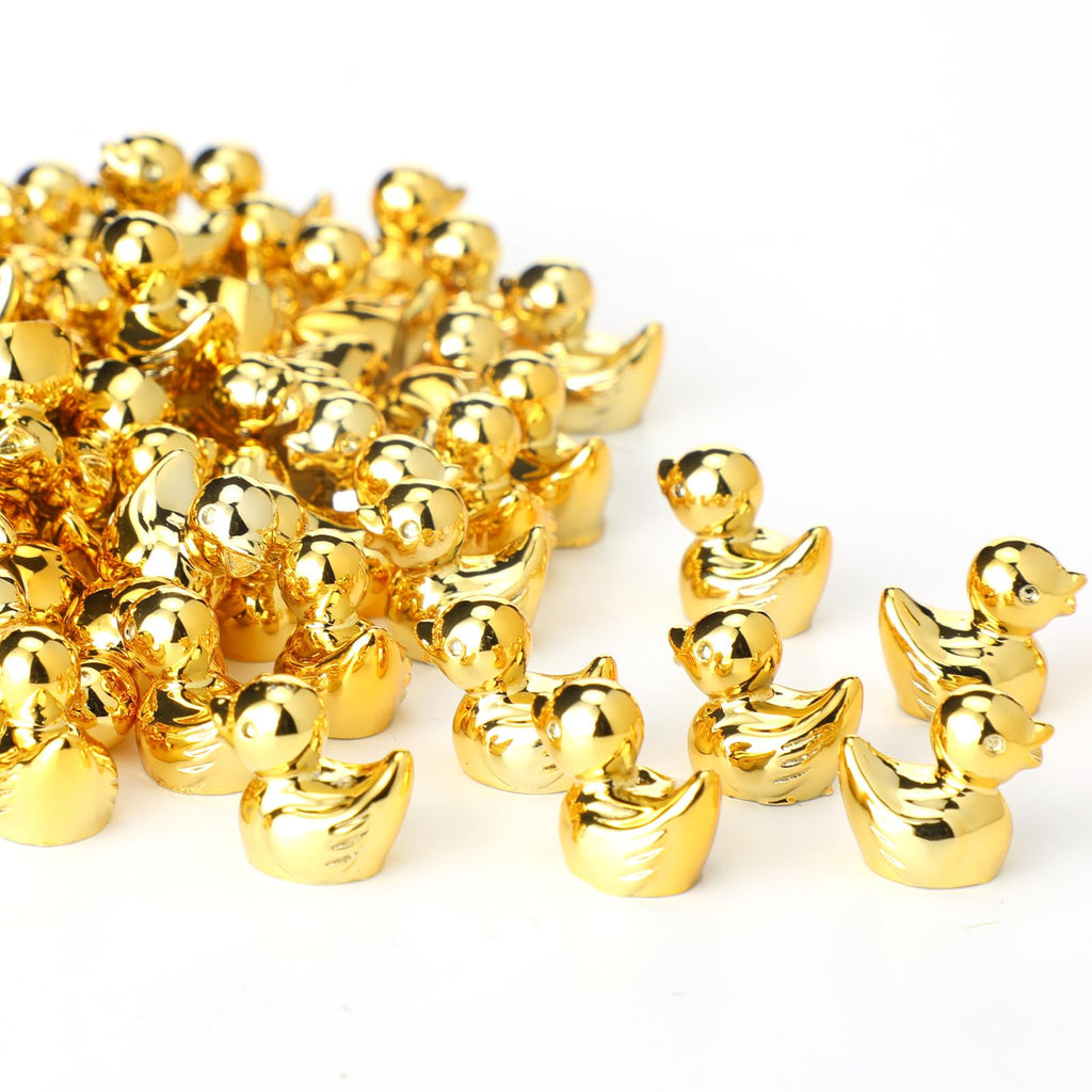 Yaocom 150-Pack Mini Golden Duck Figurines - Gold Plated Metal Statues for DIY Crafts, Garden Decor, Cake Toppers, Party Favors