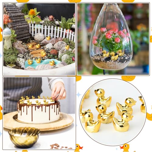 Yaocom 150-Pack Mini Golden Duck Figurines - Gold Plated Metal Statues for DIY Crafts, Garden Decor, Cake Toppers, Party Favors