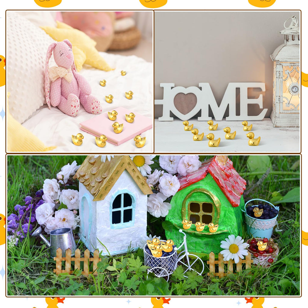 Yaocom 150-Pack Mini Golden Duck Figurines - Gold Plated Metal Statues for DIY Crafts, Garden Decor, Cake Toppers, Party Favors