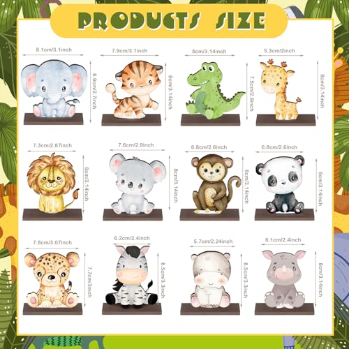 Yaomiao 12-Piece Wooden Safari Animal Table Centerpieces – Jungle Theme Cutouts for Baby Showers & Birthday Parties