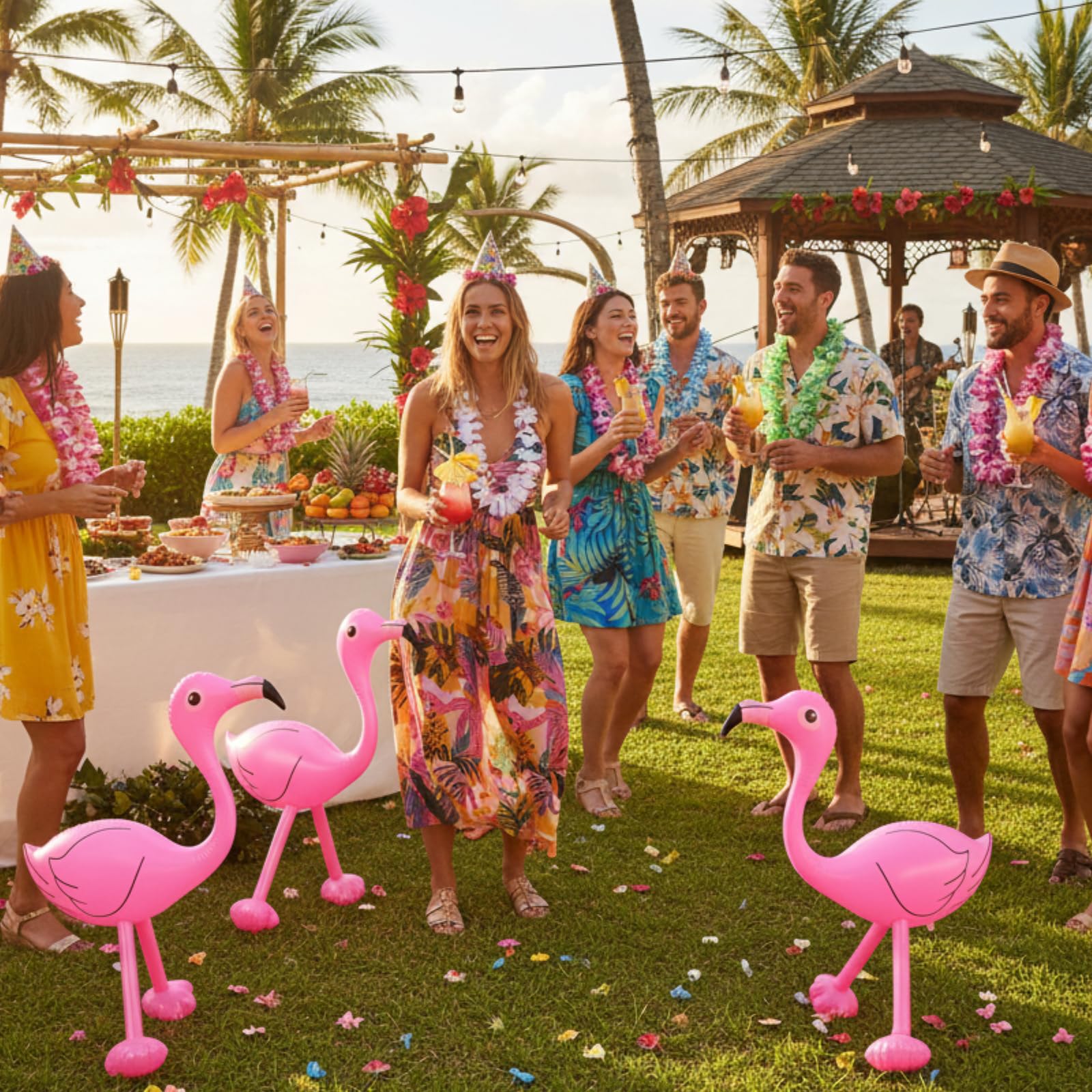 Yaomiao 6-Pack Inflatable Pink Flamingos (22 inch) for Pool Party Decorations, Luau, Bachelorette, Tropical Summer Fun