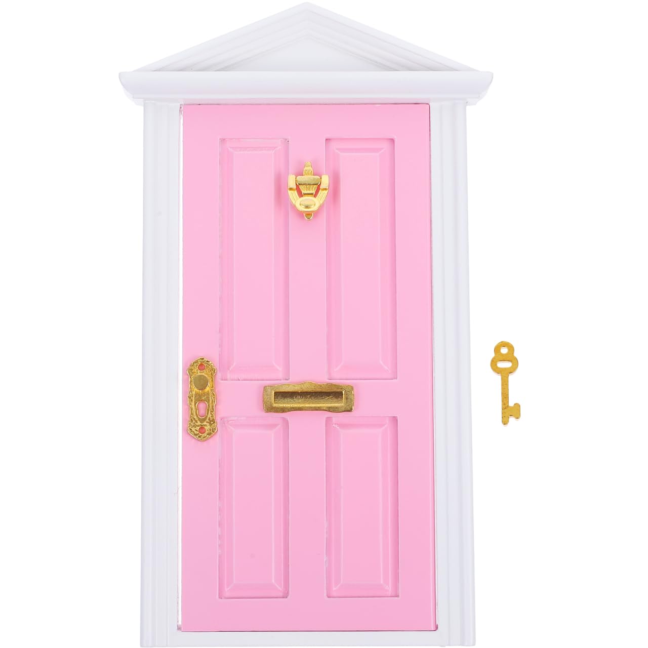 Yardwe Mini Wooden Fairy Door – Pink Hand-Painted 1:12 Scale Dollhouse Accessory with Key
