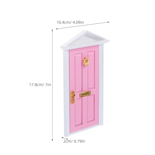 Yardwe Mini Wooden Fairy Door – Pink Hand-Painted 1:12 Scale Dollhouse Accessory with Key