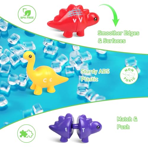 Yeahbof Dinosaur Letters Matching Game – 26 ABC Alphabet Double-Sided Uppercase & Lowercase, Montessori Fine Motor Toy for Toddlers 1-5 Years
