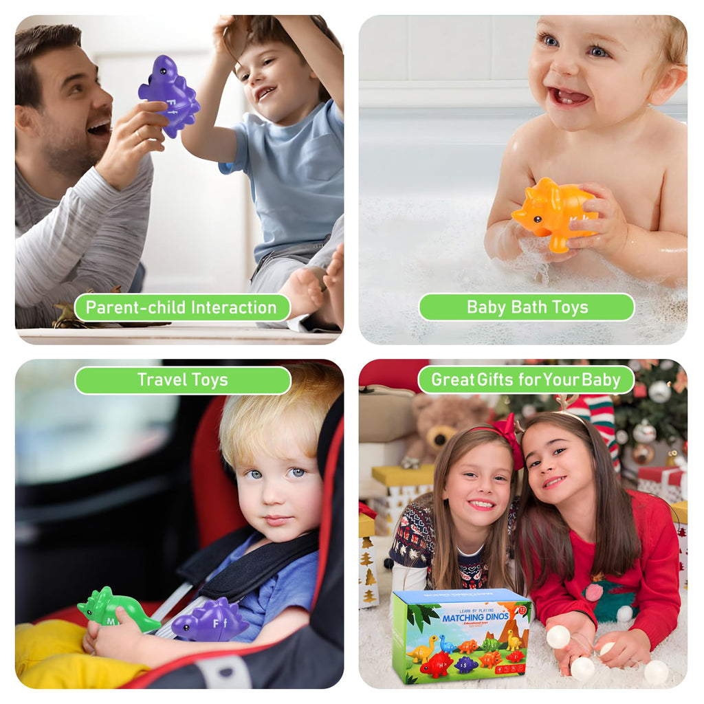 Yeahbof Dinosaur Letters Matching Game – 26 ABC Alphabet Double-Sided Uppercase & Lowercase, Montessori Fine Motor Toy for Toddlers 1-5 Years