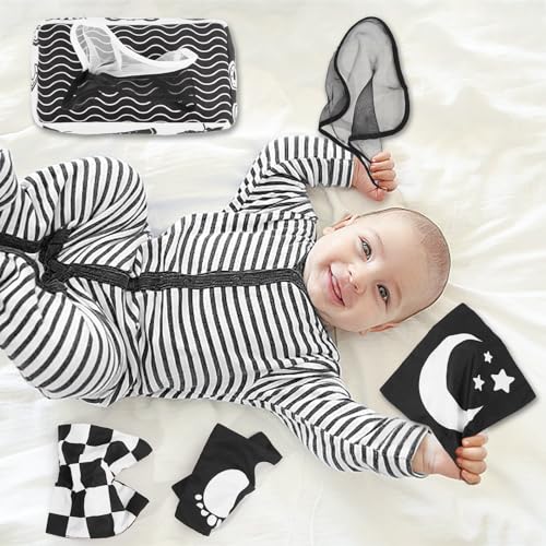 Yeeeasy High Contrast Baby Tissue Box Toy for Newborns – Black and White Montessori Sensory Toy with Indestructible Tissues