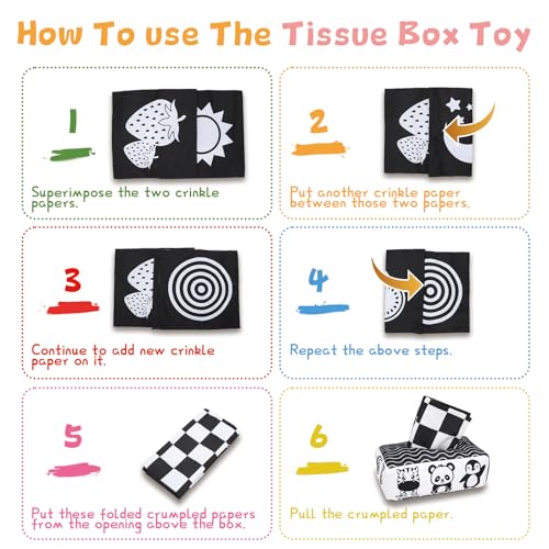 Yeeeasy High Contrast Baby Tissue Box Toy for Newborns – Black and White Montessori Sensory Toy with Indestructible Tissues