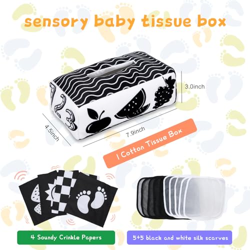 Yeeeasy High Contrast Baby Tissue Box Toy for Newborns – Black and White Montessori Sensory Toy with Indestructible Tissues