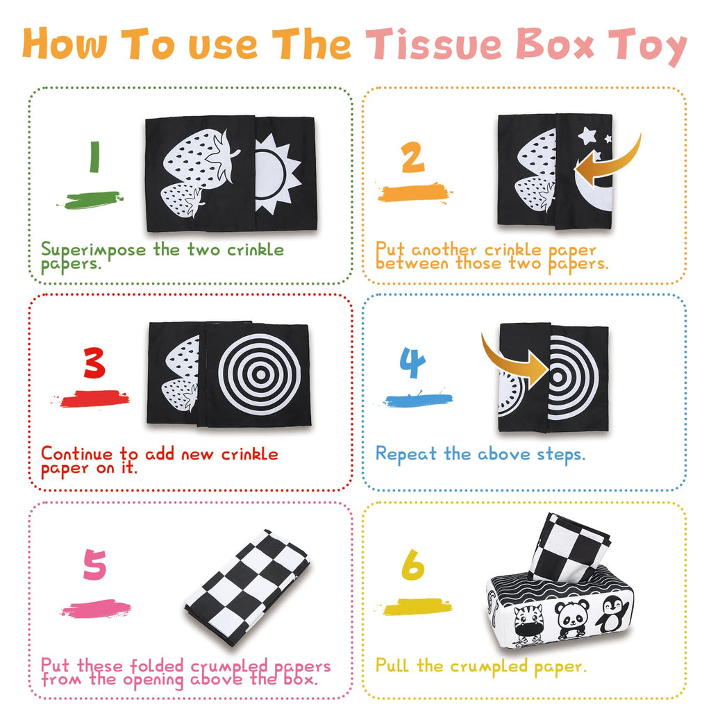 Yeeeasy High Contrast Baby Tissue Box Toy for Newborns – Black and White Montessori Sensory Toy with Indestructible Tissues