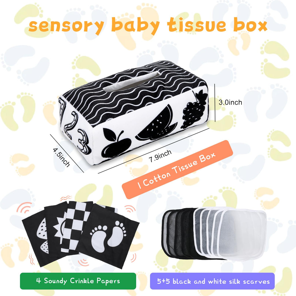 Yeeeasy High Contrast Baby Tissue Box Toy for Newborns – Black and White Montessori Sensory Toy with Indestructible Tissues