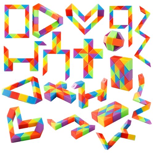 Yeetec Fidget Snake Cube - 30-Pack Rainbow Twist Puzzle Toy for Kids Party Favors, Christmas Stocking Stuffers, and Stress Relief