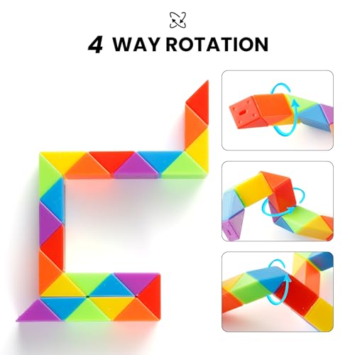 Yeetec Fidget Snake Cube 24-Pack - Rainbow Twist Puzzle Toy for Party Favors, Stress Relief, and Brain Teaser Fun