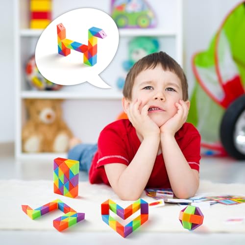 Yeetec Fidget Snake Cube 24-Pack - Rainbow Twist Puzzle Toy for Party Favors, Stress Relief, and Brain Teaser Fun