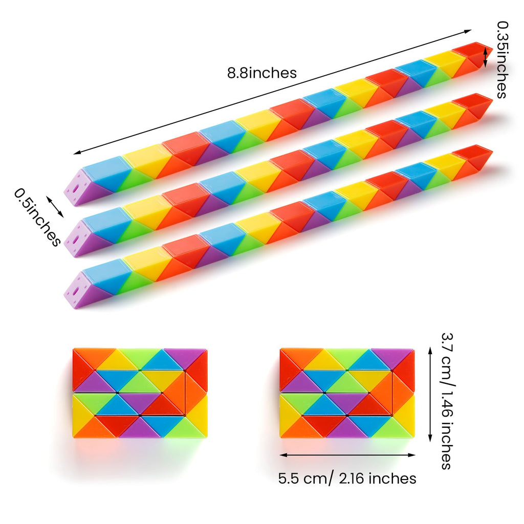 Yeetec Fidget Snake Cube 24-Pack - Rainbow Twist Puzzle Toy for Party Favors, Stress Relief, and Brain Teaser Fun