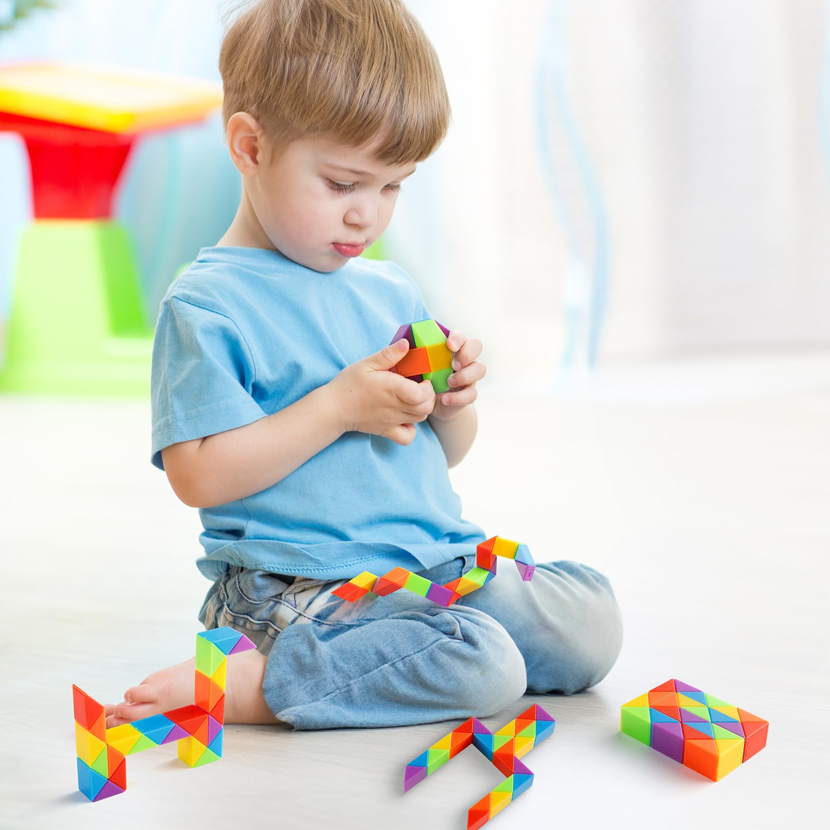 Yeetec Fidget Snake Cube 24-Pack - Rainbow Twist Puzzle Toy for Party Favors, Stress Relief, and Brain Teaser Fun