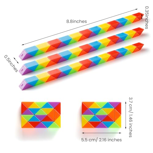 Yeetec Fidget Snake Cube 24-Pack - Rainbow Twist Puzzle Toy for Party Favors, Stress Relief, and Brain Teaser Fun