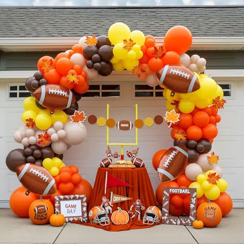 yeewaka Fall Football Season Balloon Arch Kit – 122 Pcs Orange Brown Yellow Decorations with Banner