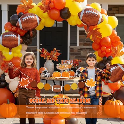 yeewaka Fall Football Season Balloon Arch Kit – 122 Pcs Orange Brown Yellow Decorations with Banner