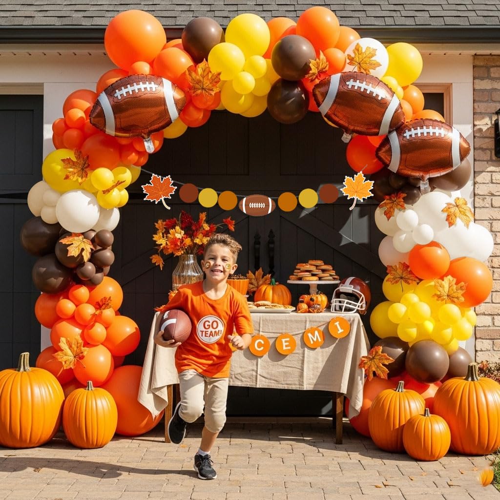 yeewaka Fall Football Season Balloon Arch Kit – 122 Pcs Orange Brown Yellow Decorations with Banner
