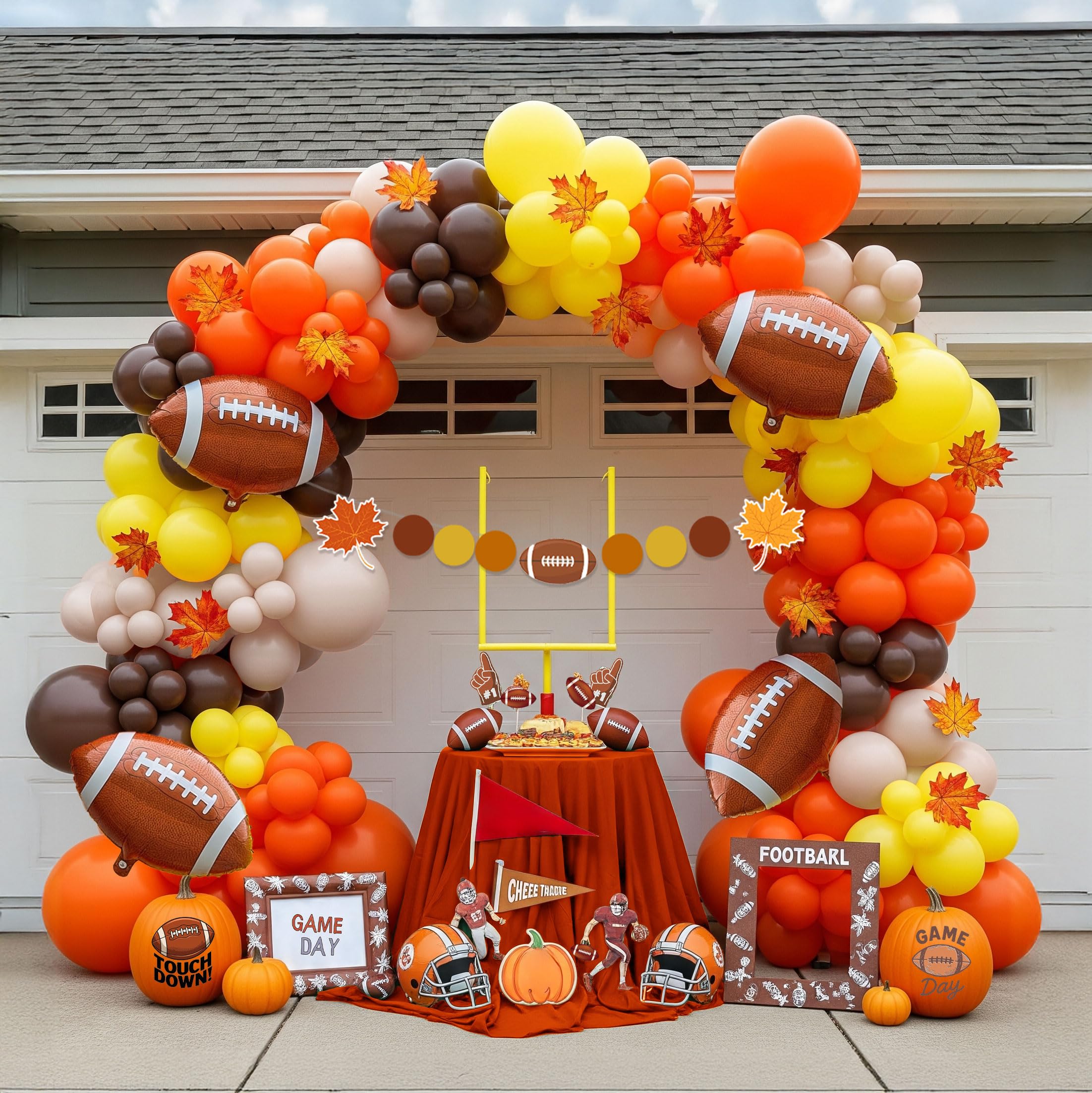 yeewaka Fall Football Season Balloon Arch Kit – 122 Pcs Orange Brown Yellow Decorations with Banner