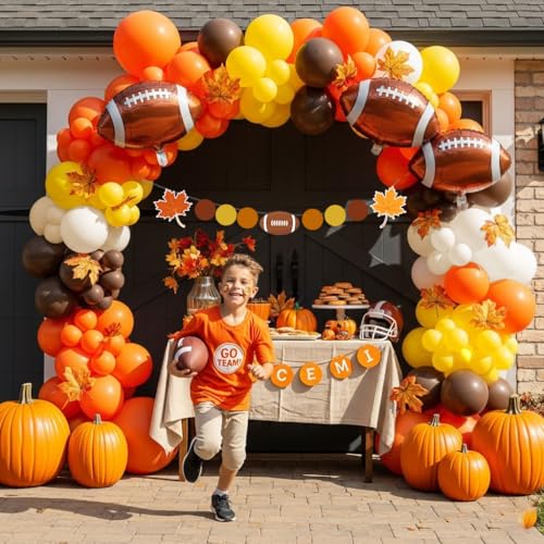 yeewaka Fall Football Season Balloon Arch Kit – 122 Pcs Orange Brown Yellow Decorations with Banner