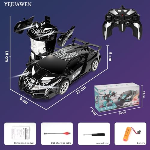YEJUAWEN EN02 2.4GHz Gesture Control Transforming RC Car – Spider Robot & Race Car, 360° Rotation, Glow-in-the-Dark, for Kids 3-12