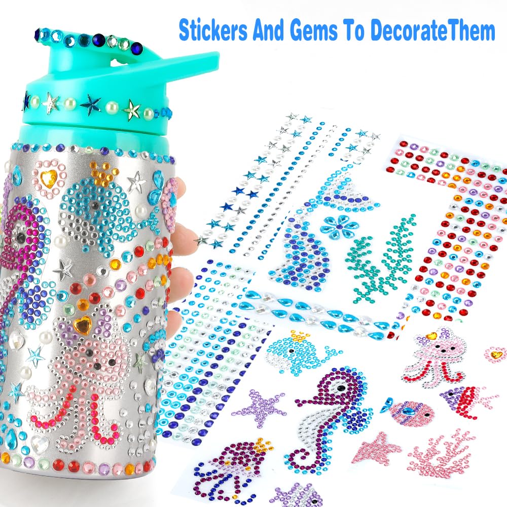 Yekepal Mermaid Gem Diamond Painting Water Bottle Kit – DIY Craft for Girls Ages 4-12