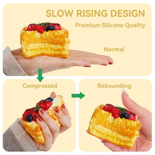 Yenamo Slow Rising Squishy Toast Berries Cream – Silicone Stress Relief Fidget Toy for Adults and Kids