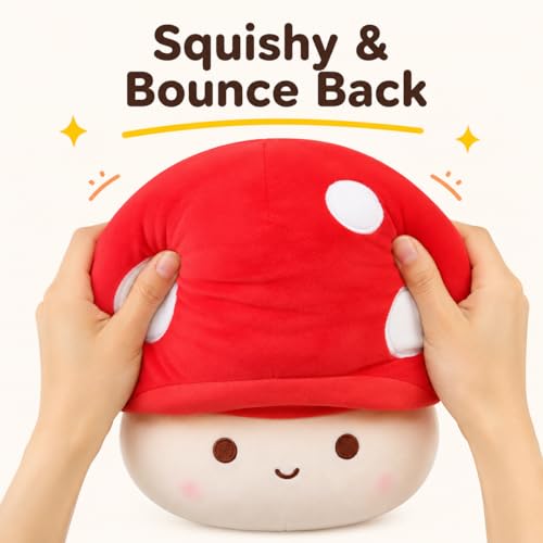Yeqivo 10 Inch Mushroom Plush Pillow – Cute Red Mushroom Stuffed Animal, Soft Plush Toy Gift for Kids