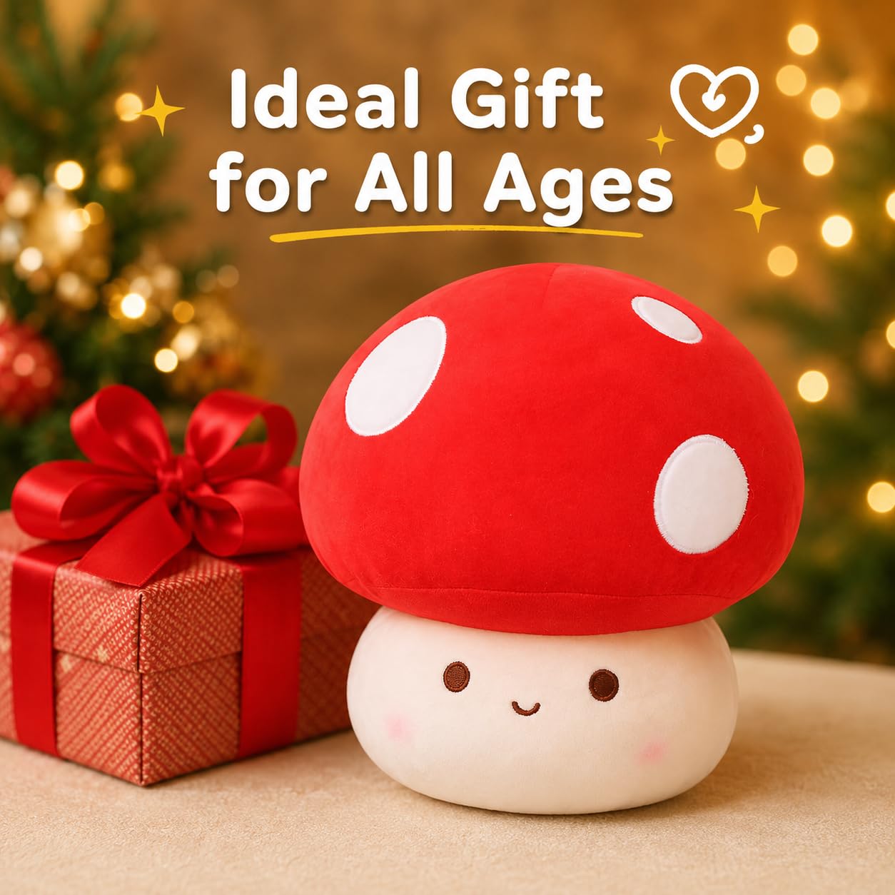 Yeqivo 10 Inch Mushroom Plush Pillow – Cute Red Mushroom Stuffed Animal, Soft Plush Toy Gift for Kids