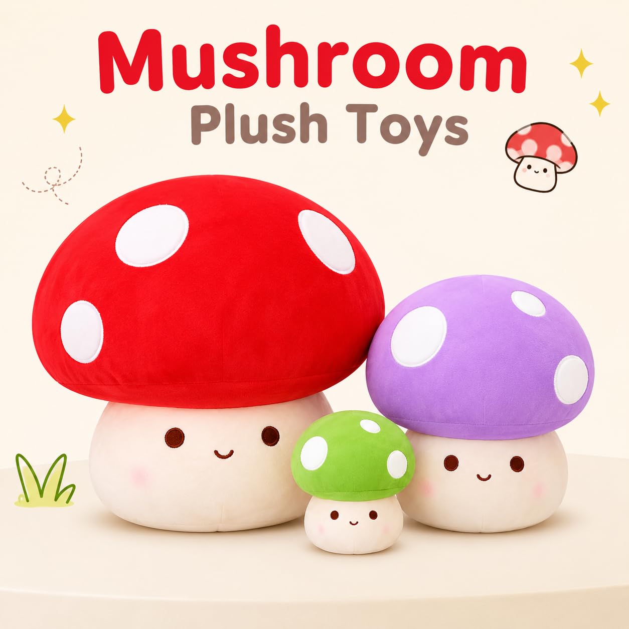 Yeqivo 10 Inch Mushroom Plush Pillow – Cute Red Mushroom Stuffed Animal, Soft Plush Toy Gift for Kids