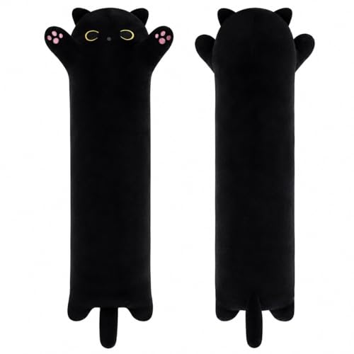 Yeqivo 19.6 Inch Black Cat Plush Body Pillow – Soft Long Stuffed Animal Toy, Kawaii Kitten Plushie for Kids and Adults