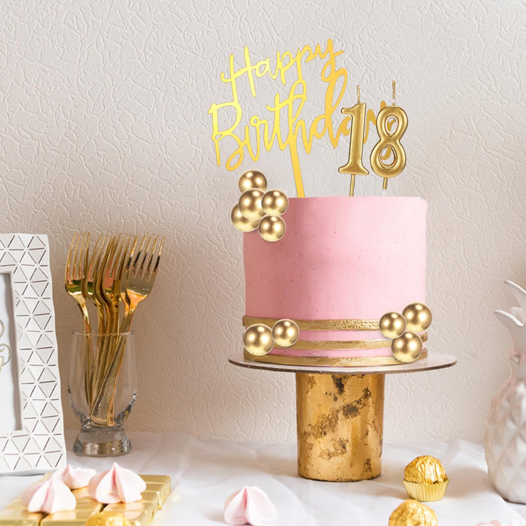 Yerliker 34-Piece Gold Happy Birthday Cake Topper Set with Candles and Decorations